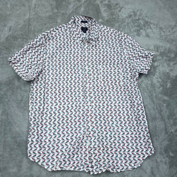 J.Crew Slim Fit Flex Washed Bird Print Short Sleeve Shirt XL 98% Cotton 6069 - Picture 1 of 8